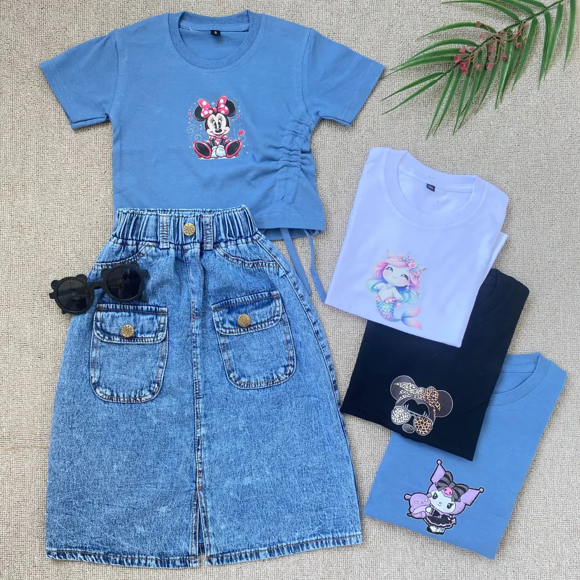 SETELAN ROK JEANS SAKU DEPAN ANAK PEREMPUAN 1-12 TAHUN