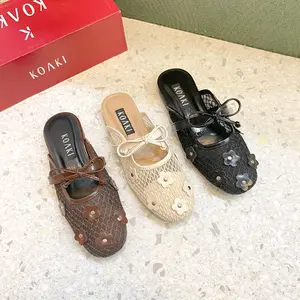 KOAKI - (2045) FLAWLY FLATSHOES Jaring Brokat Mesh Tali Pita  Daily Casual Korea New Arivalls BAYAR DITEMPAT (COD)