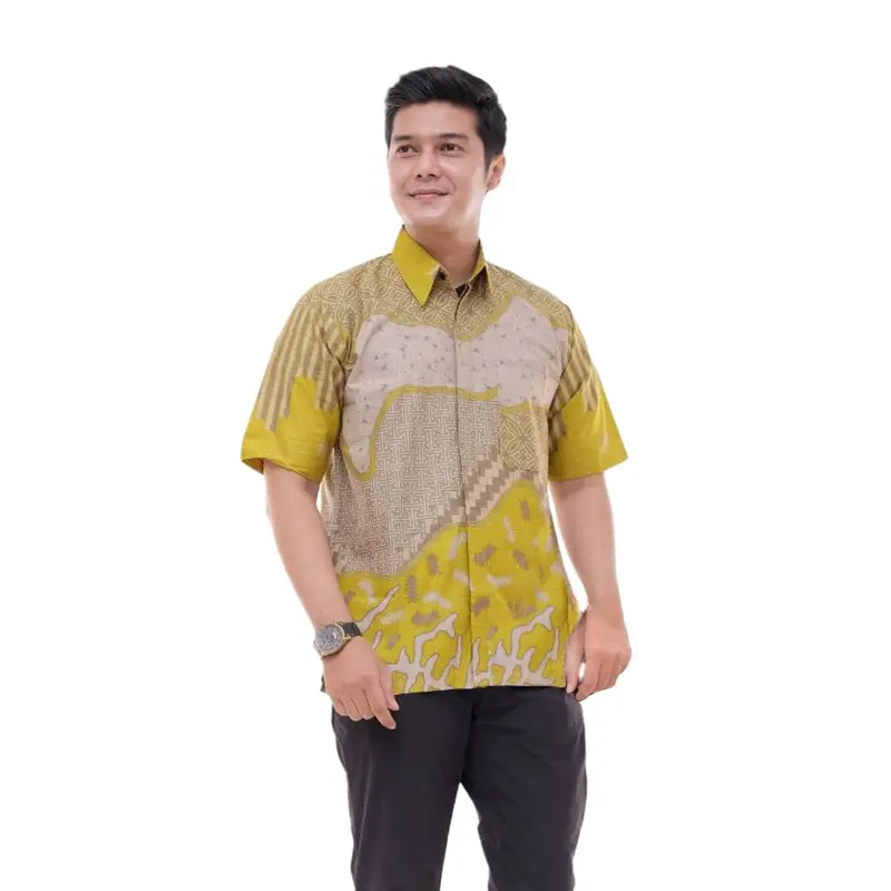 Kemeja Batik Pria Couple Batik Ayah dan Anak laki Laki Motif Inara Batik Anak Laki Laki Warna Kuning Lemon Lime 2