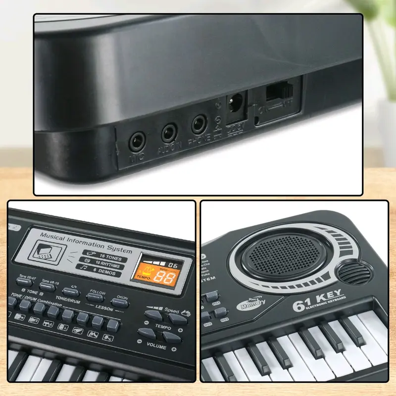 Keyboard Mini Toddi Organ Piano Digital Electronic 61 Tuts - MQ-61061 dengan Mikrofon dan Kabel Daya USB - Plastik 4