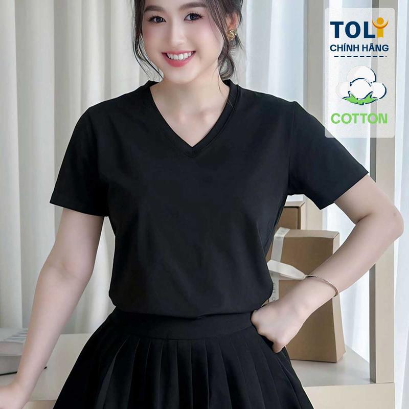 Áo thun nữ cổ tim TOLI BSA11 – cotton mềm mịn dáng suông không kén dáng mặc ở nhà đi chơi đều đẹp