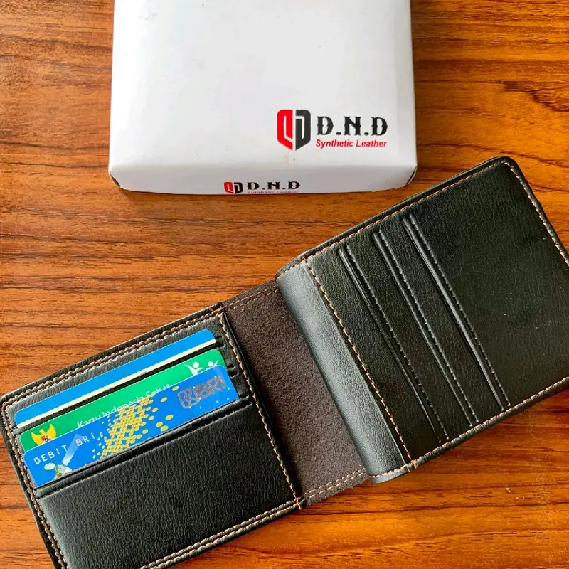 Dompet Kulit Sintetis premium DND Slot 10 Kartu dan Uang - Hitam Cowok Pria leather wallet Lipat 5
