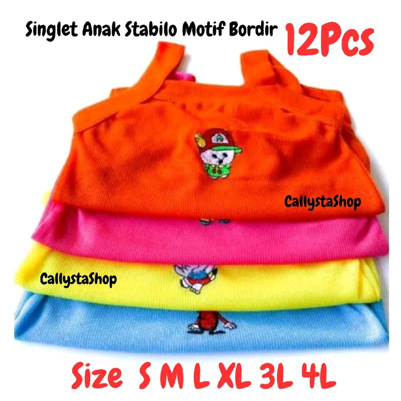 Grosir 1 Lusin (12 Pcs) Kaos Dalam Anak Singlet Anak Enji Stabilo Bordir Murah Fashion 3