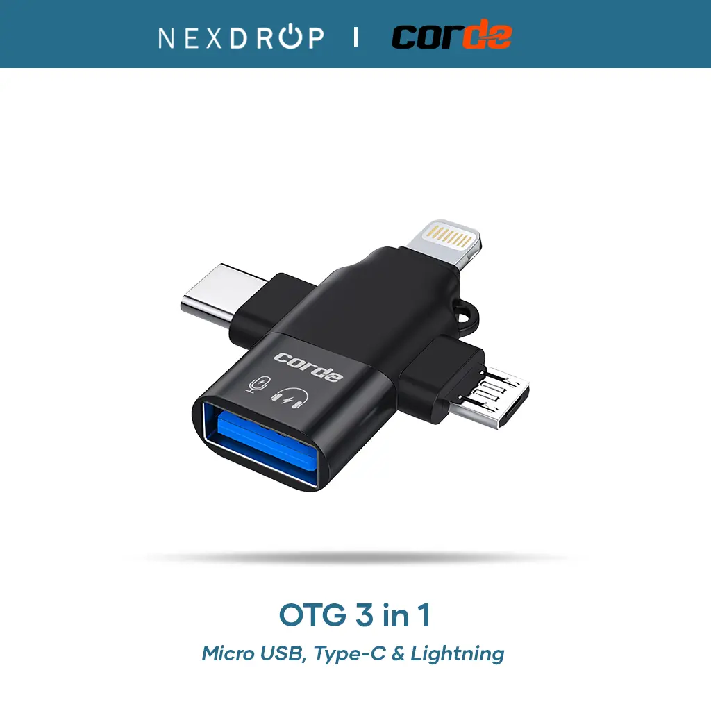 CORDE OTG USB 3 in 1 Lightning & Micro USB & Type C USB 3.0 Alumunium Stainless - COG119