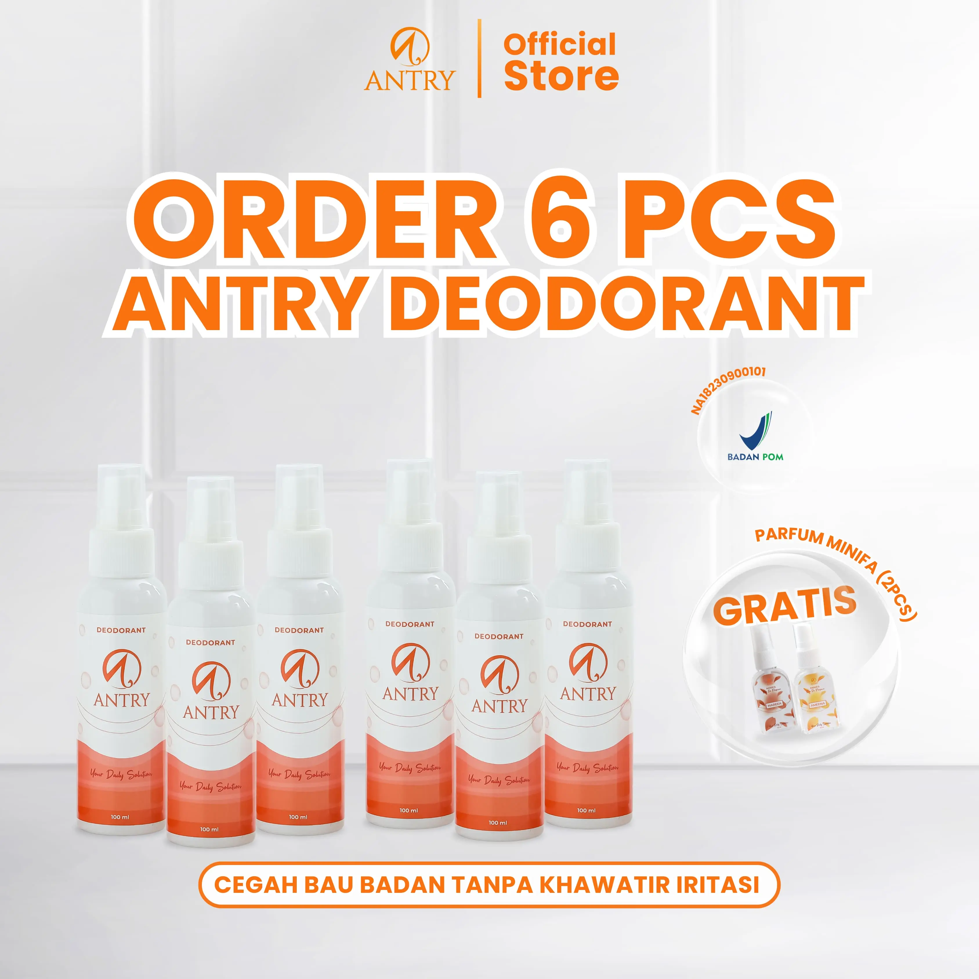 DEODORANT SPRAY 100 ML 6 PCS SUDAH BPOM NATURAL DAN ANTI IRITASI