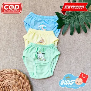 12 pcs & 6 pcs celana dalam anak perempuan hijau, kuning, biru, celana dalam anak motif size s m l xl