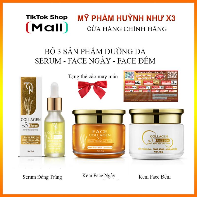Combo 3 sản phẩm ( có thẻ cào)  Face Ngày x3, Serum x3, Face đêm x3 - bộ dưỡng trị mụn Đông Anh Huỳnh Như