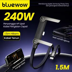 bluewow ＆ basemo Invisible Holder Charger Cable with Stand, 240w super fast charging 2-in-1 Fast Charging Cord & Phone Stand for Gaming, Office, Car Travel, Compatible with iPhone Samsung Type-C charging cable Black