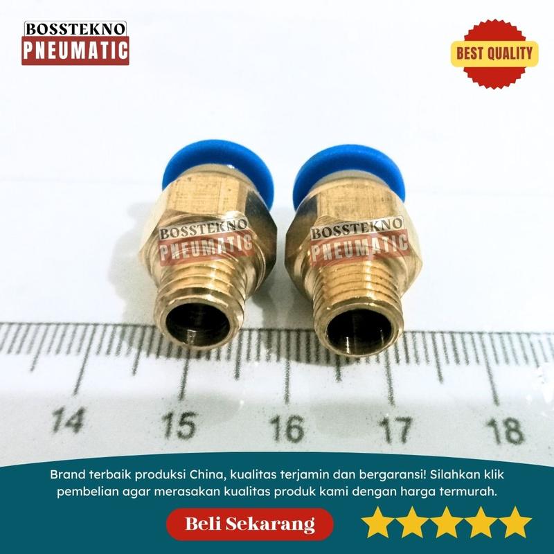 FITTING PC 06 M8 SAMBUNGAN LURUS NEPEL SELANG PU UKURAN PC 6mm DRAT M8 4