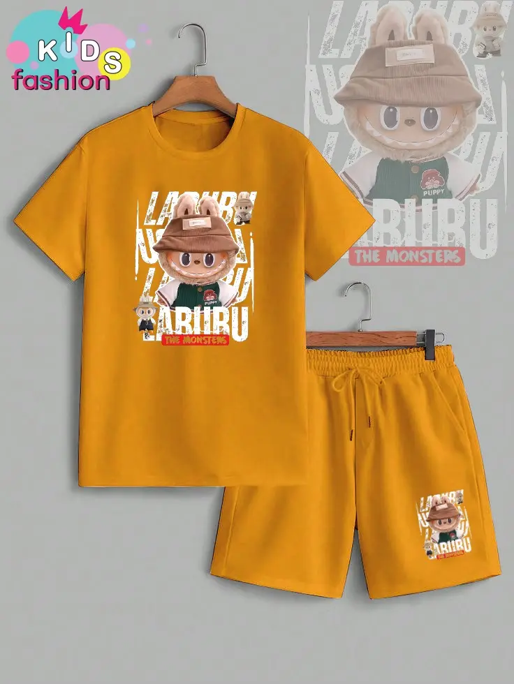 Setelan Anak Laki-laki / Perempuan dan Celana Pendek Ukuran 3-10thn Motif Labubu Monster Baju Fashion