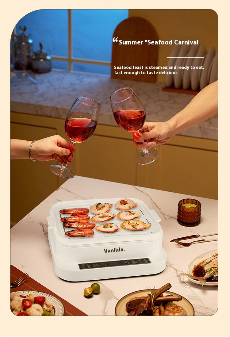 Product Introduction of The bottom of the multi-layer composite pot is quickly and evenly heated, steamed fish and vegetables are steamed out of a pot, and the lid is intelligent and timed to prevent dry burning. Protection 8