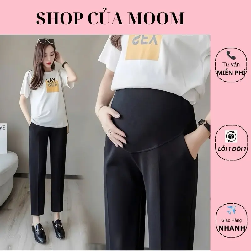 [Nhà Moom] Quần baggy bầu chất liệu UMI Hàn Big Size [S-3XL] co dãn 4 chiều cho Mom