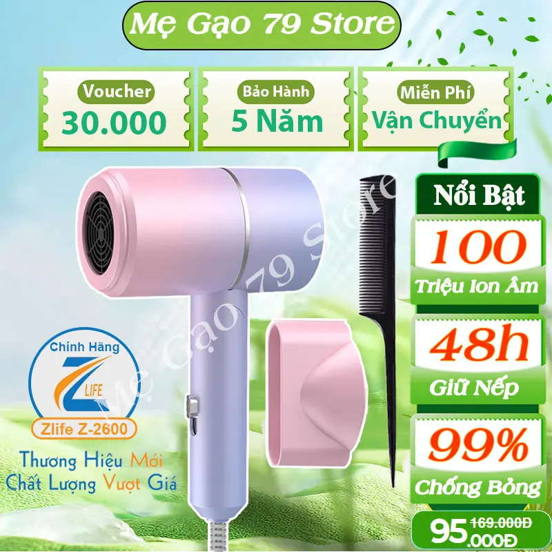 [Lỗi 1 Đổi 1] Máy sấy tóc chính hãng Zlife gấp gọn tạo kiểu tóc chuyên nghiệp công suất lớn 2600w,Nhanh khô, máy làm tóc tiện dụng Women Nữ
