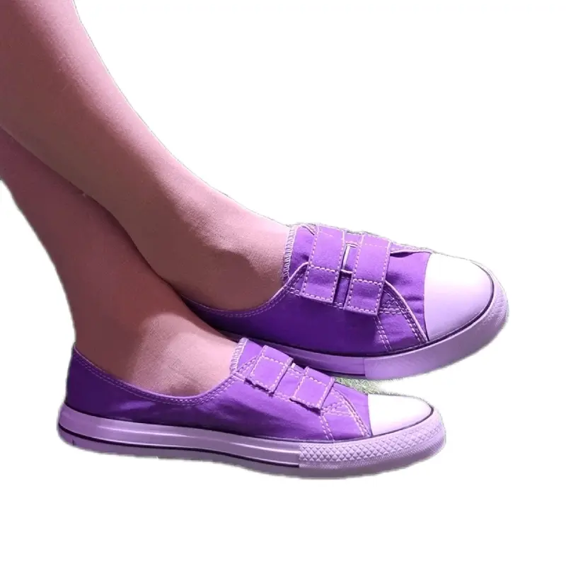 Sepatu Kerja Wanita Flat Shoes Velcro Terbaru Slip On Loafers Kanvas Import Karet Lentur Empuk Kekinian 0