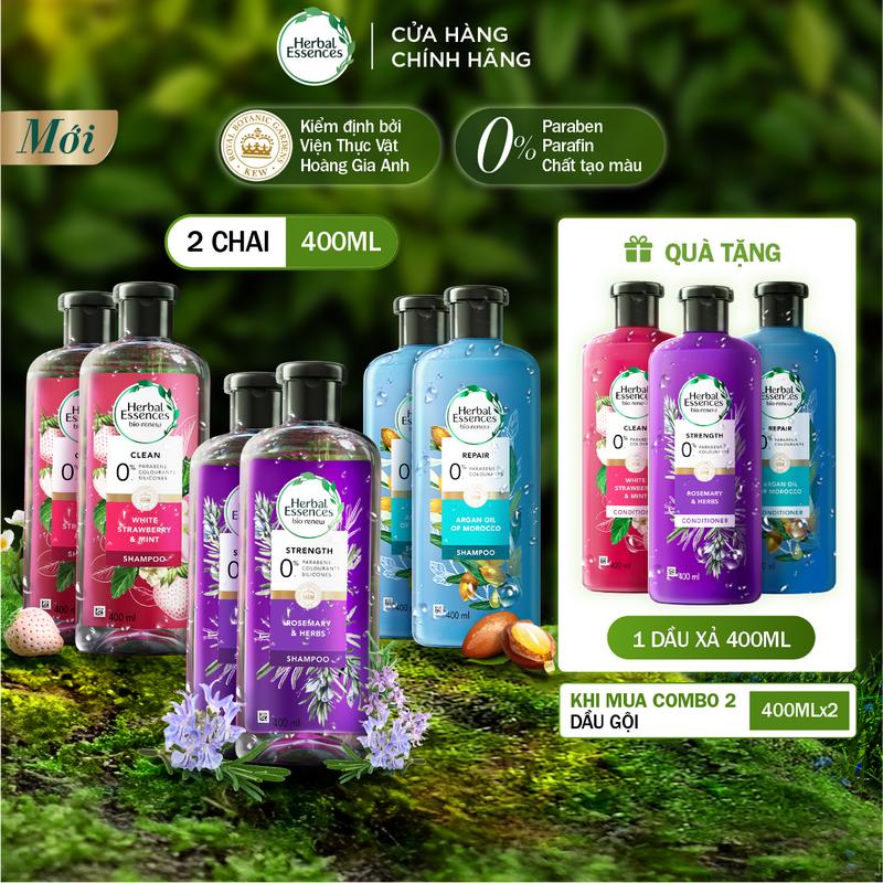 [Mua 2 Tặng 1] Combo 2 Dầu Gội + Tặng 1 Dầu Xả Herbal Essences 400ml  –   Nhiều Mùi Hương Hỗ Trợ Tóc Sạch Bồng Bềnh/Phục Hồi Hư Tổn/ Tóc Chắc Khỏe