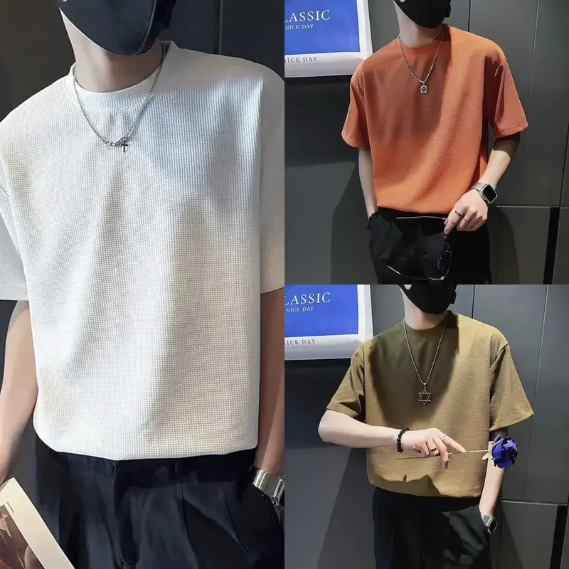 Paket Hemat 3Pcis Kaos Waffle Knit Lengan Pendek Pria - Baju Knitwear Hitam baju distro Jaket 7