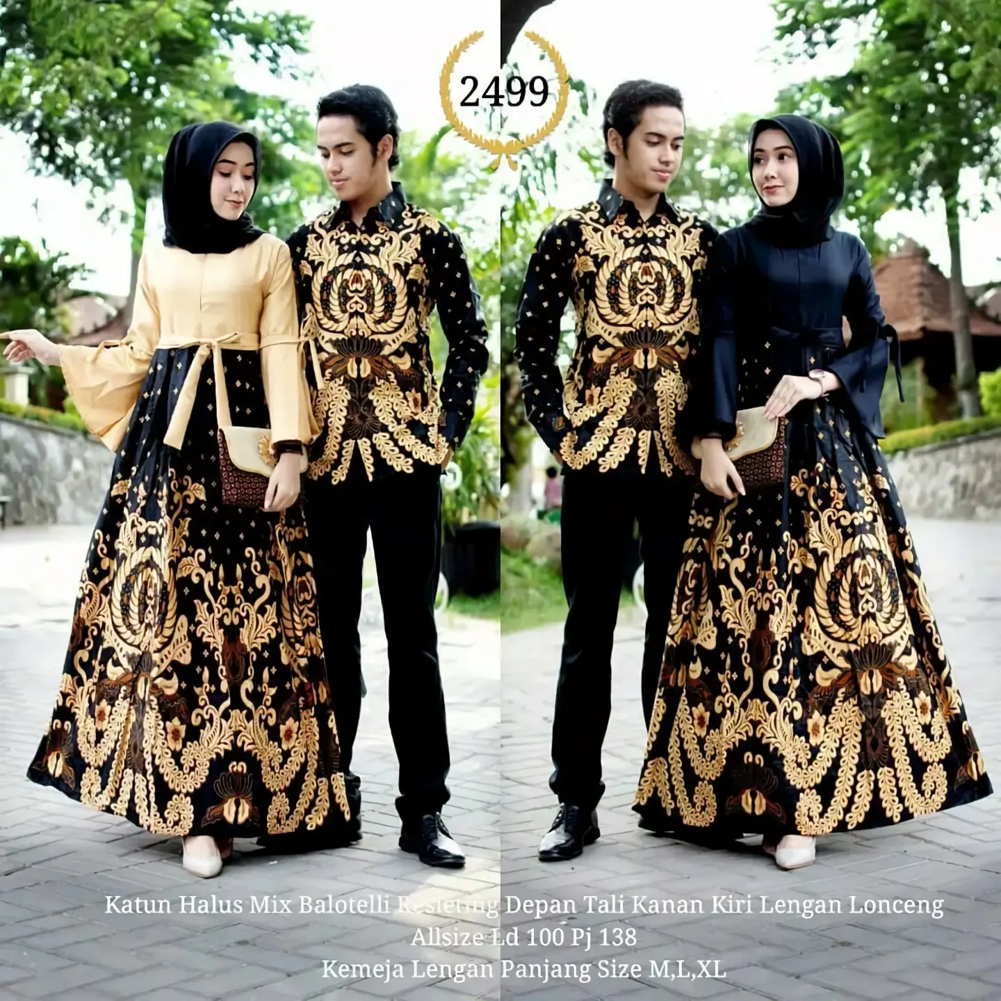 COUPLE GAMIS JUMBO KEMEJA PANJANG MOTIF GURITA BALOTELLI WARNA GOLD CREAM HITAM