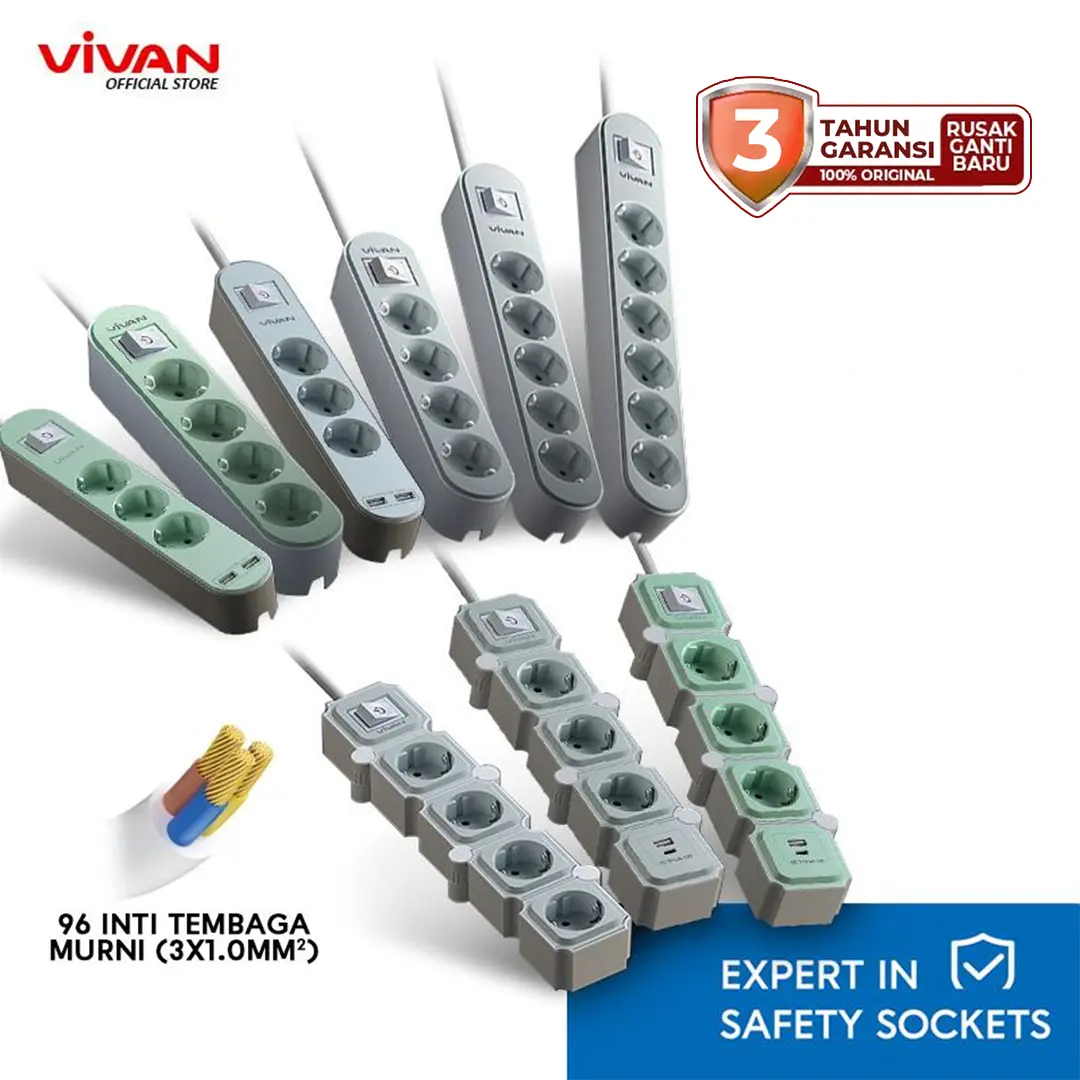VIVAN VPS-H PRO Series Saklar Adaptor Stop Kontak Kabel Listrik Inti Tembaga Colokan Multifungsi USB dan Type C Original Plastik - Garansi 3 Tahun Rusak Ganti Baru
