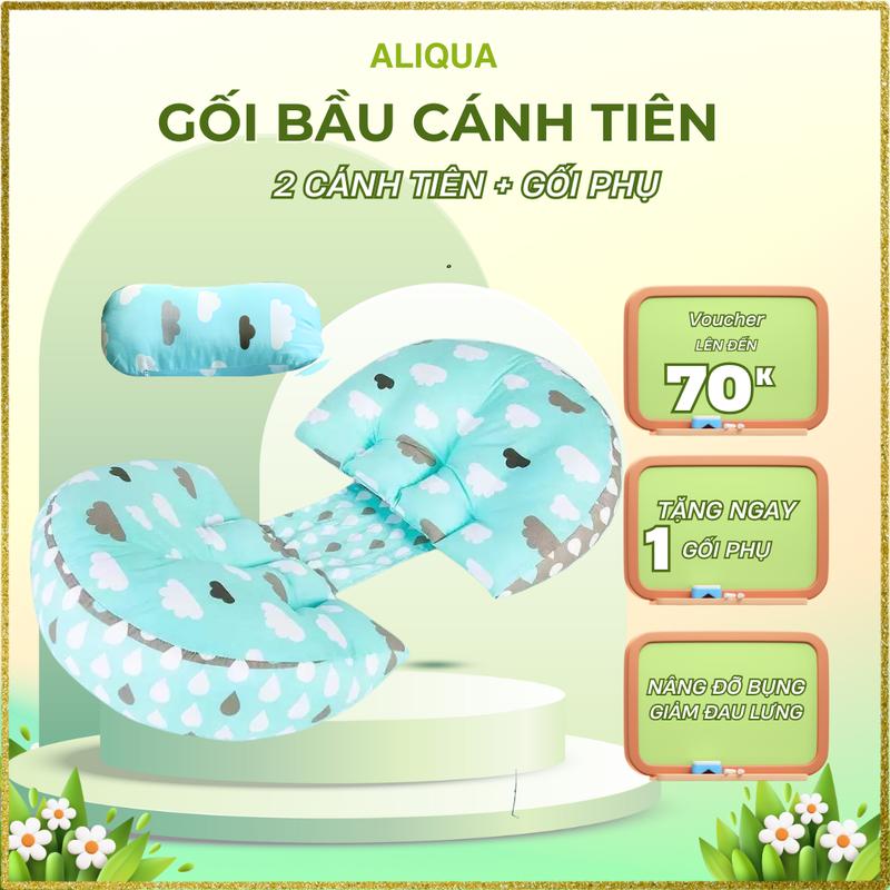 ALIQUA Gối Bầu Cánh Tiên Kê Lưng Đỡ Bụng Có Kèm Gối Phụ Chèn Lưng Cho Mẹ Bầu Vỏ Cotton Mềm Mại Ruột Bông Êm Ái Kích Cỡ Điều Chỉnh Miếng Dán Quần lót