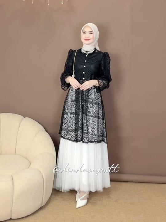 Anaya Outer Dress-Brokat Outer-Rompi Brokat-Outer Kondangan Kekinian-Outer Tulle-Outer Tile Dotty-Rompi Tule-Cardigan Brokat- Cardigan Brokat Kondangan-Cardigan Brokat Kekinian-Vest Brokat Motif-Long Outer Tulle-Long Cardigan Kondangan-Long Brokat Premium 4