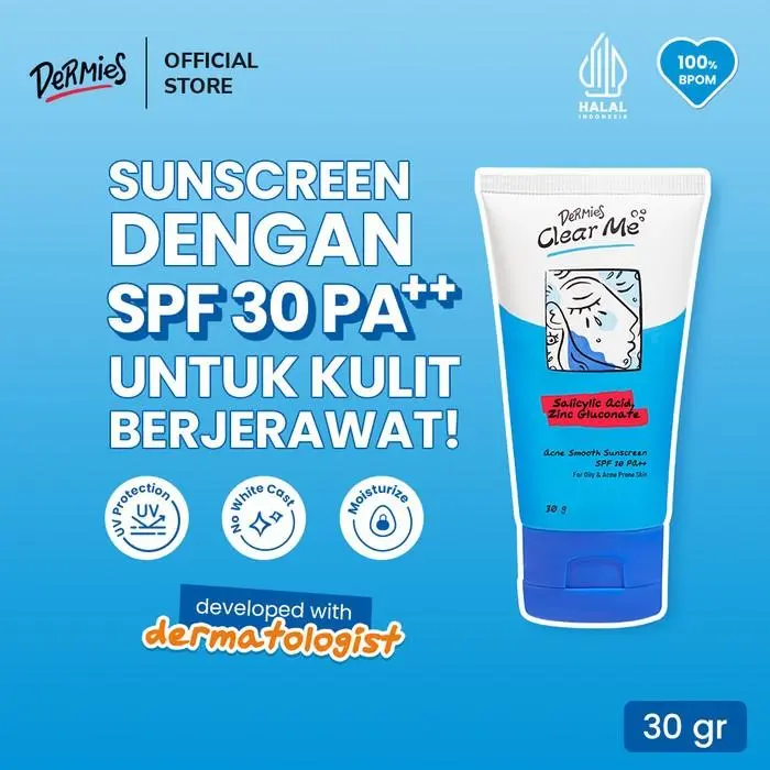 DERMIES Clear Me Acne Smooth Sunscreen SPF 30 PA++ 30g - Sunscreen Wajah Berjerawat 8