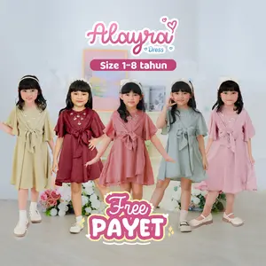 Alayra Dress Anak Perempuan Free Payet Usia 1 - 8 Tahun Dress Anak Cewek Lengan Pendek Bahan Silk Premium