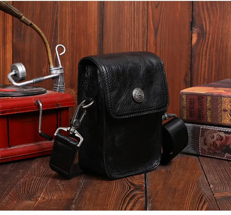 New Korean Cow Messenger Crossbody Bags Men Brand Vertical Real Leather Shoulder Sling Mini Phone Waist Belt Bags Male Hot