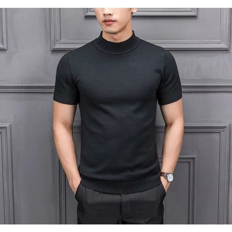 Turtleneck Pendek Pria Kaos Pria Polos Lengan Pendek Kerah Tinggi