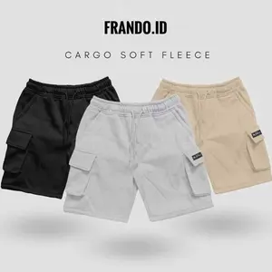FRANDO.ID Paket 90rb 3 Pcs Celana Cargo Pendek Pria Soft Fleece Shorts Santai dengan 2 Saku Samping dan Karet Pinggang Warna Abu Misty