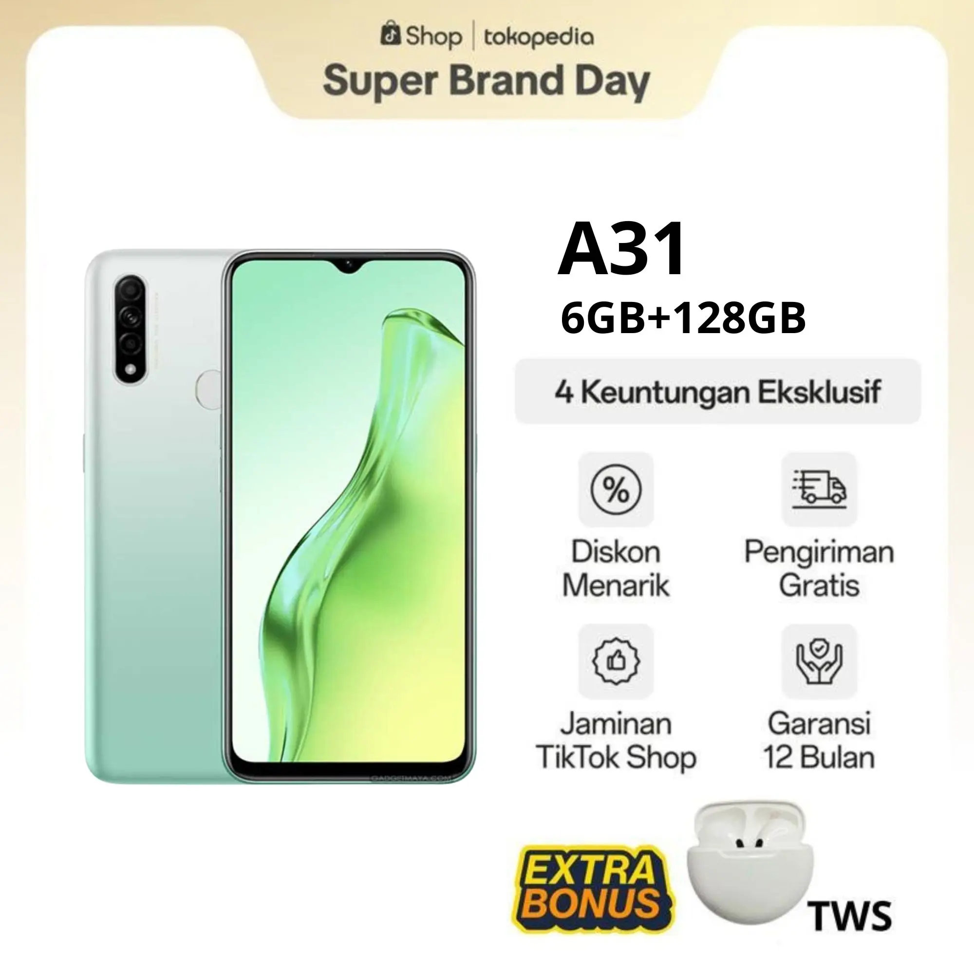 COD Smartphone A31 Ram 6/128GB Layar 6.5 Inchi New Produk Garansi 12 Bulan