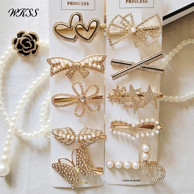 Set 10 kẹp tóc ngọc trai Rhinestone, Thời trang nữ, Kẹp tóc bóng mượt, Thiết kế đơn giản, Kẹp tóc mái kim tuyiến, Clip giá trị cao,kẹp tóc đá， Kẹp tóc mái kim loại，Set Kẹp tóc nữ, Kẹp tóc nữ,Dát kim cương giả，Kẹp tóc xinh，kẹp tóc đá，kẹp tóc càng cua，Women 1