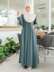 Yumna Dress Abaya Gamis Haji & Umroh Elegan Busui Muslimah Bahan Lembut Halus Flowy Adem Tidak Menerawang Lengan Kancing Ruffle Cantik Aksesoris