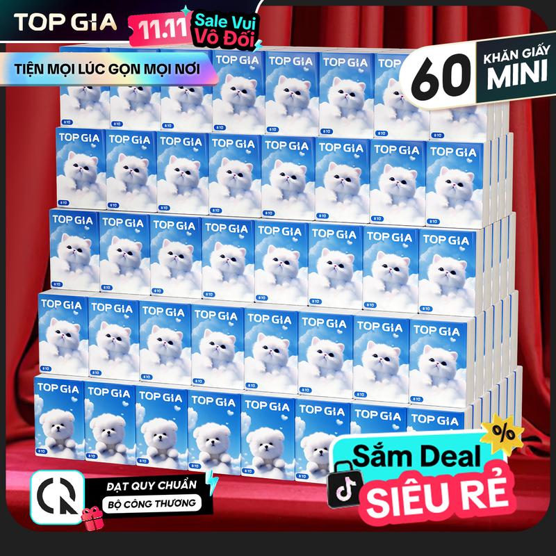 60 GÓI - GIÁ TỐT COMBO 60 GÓI Khăn Giấy Bỏ Túi Mini TOPGIA GIẤY KHỔ LỚN 20x20cm 4 Lớp Dập Vân 4D Siêu Mềm Mịn An Toàn Lành Tính ĐẠT TIÊU CHUẨN BỘ CÔNG THƯƠNG Siêu Phẩm Đề Cử Khăn Giấy Mini TopGia Chất Lượng Cao TG00