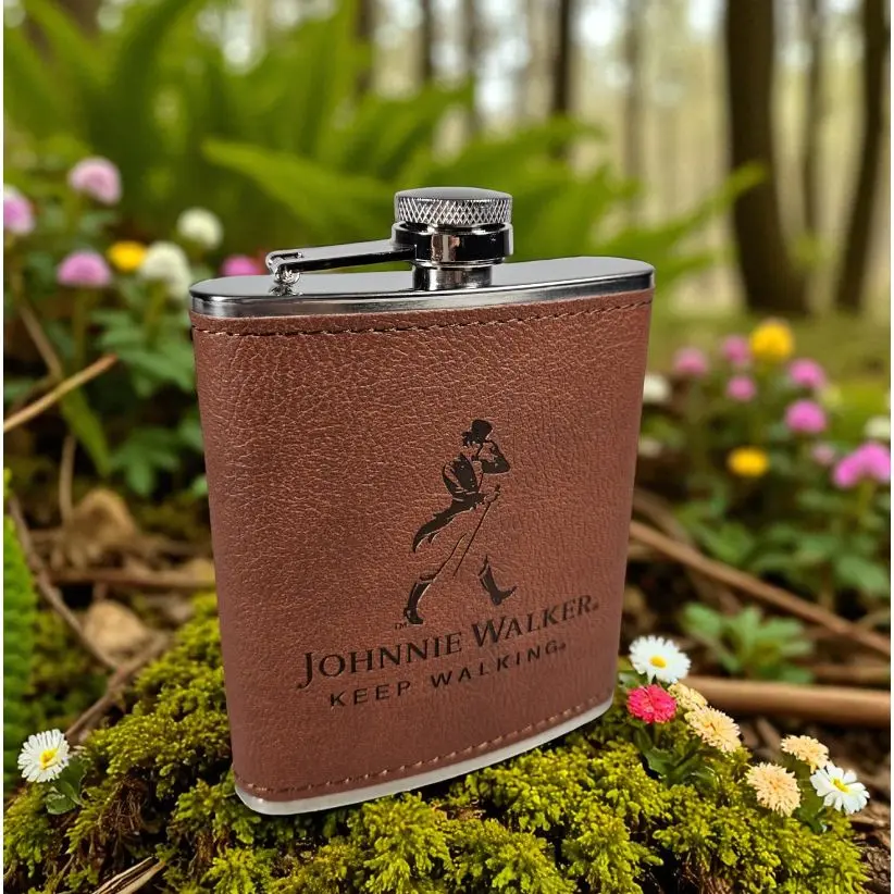 Botol Hip Flask Leather 7oz with Shot Glass
