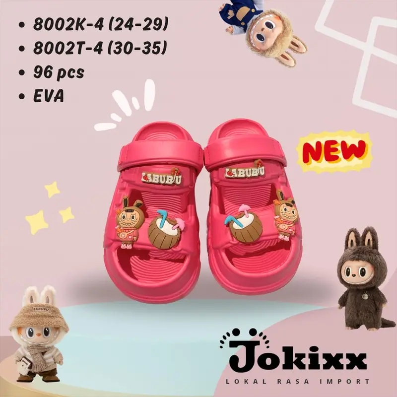 (8002K-4/T-4) Sandal Let Jokixx Eva Anak Perempuan Karakter  Pop Mart Labubu Coconut Ban 2 Super Kiyowo Empuk Nyaman / Ukuran 24-35 1