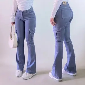 Hw Cutbray Cargo Jeans Wanita - Celana Jeans Wanita - Cargo Jeans Highwaist Streecht Panjang Cewek Skinny