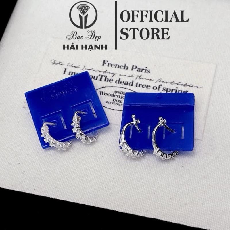 Bông tai dáng bấm đá nhỏ xinh chuẩn bạc ta kích thước 0.7cm Bạc đẹp Hải hạnh HHJ ảnh thật shop tự chụp