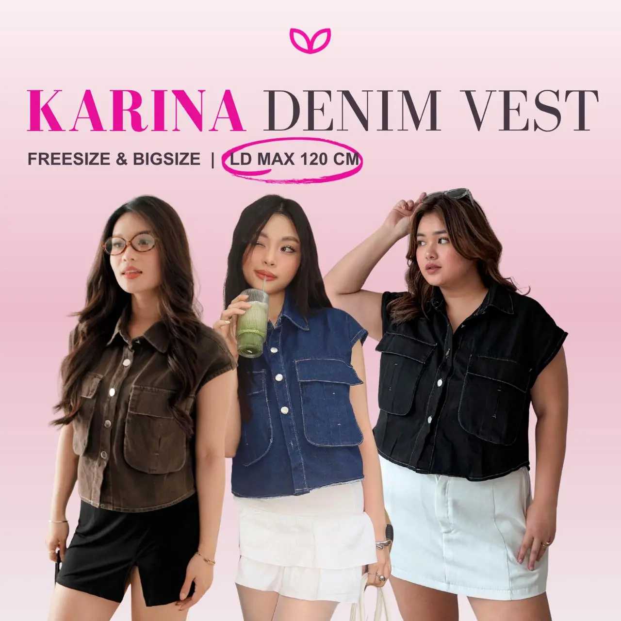 Pluffyschoice Karina Vest Jeans Denim Baju Atasan Wanita Lengan Pendek