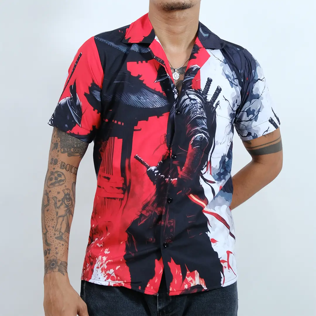Baju KEMEJA KEKINIAN PRIA WANITA DOWEAR MOTIF SAMURAI MERAH 297 Printing Cowok