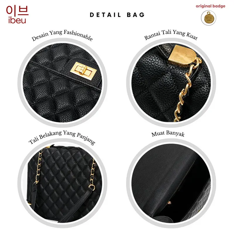 IBEU Aleta Quilted Bag Square kotak Tas Selempang Wanita Ransel Backpack Sling Bag Shoulder Bag  Rantai Crossbody Bag Kekinian Trendy Casual  IB326 2