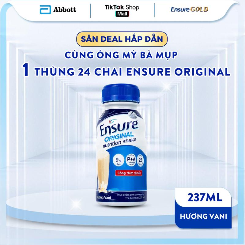 [DEAL ÔNG MỲ BÀ MỤP] 1 THÙNG 24 CHAI SỮA ENSURE ORIGINAL DẠNG LỎNG HƯƠNG VANI 237ML