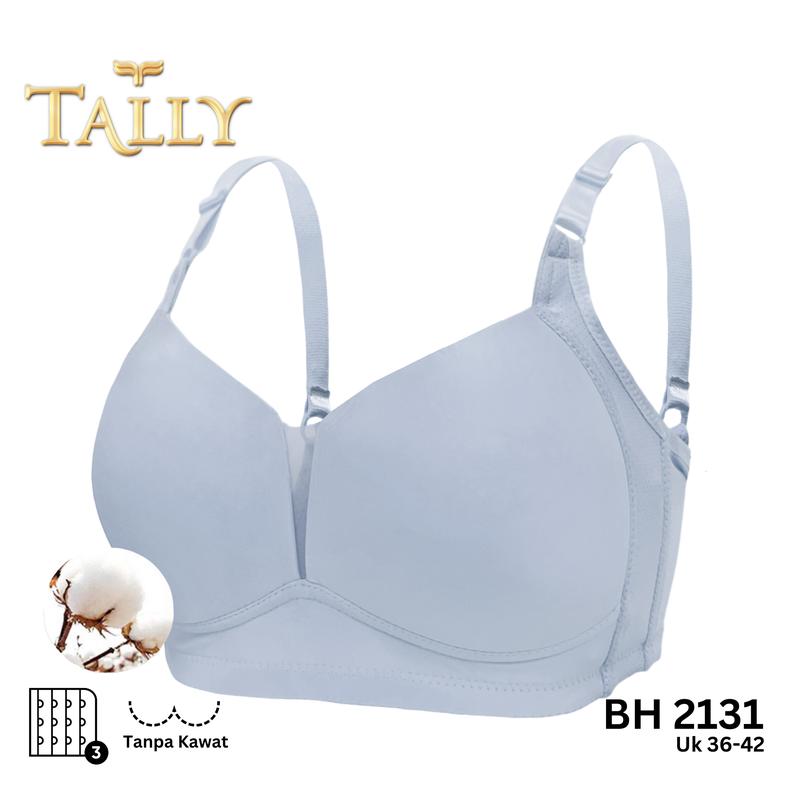 TALLY BH 2131 Bra Wanita / Cewek Tanpa Kawat Busa Tipis Bahan Katun CUP C Kait 3 Bra Harian Fashionable Dewasa / Remaja Tidak ber Motif 1