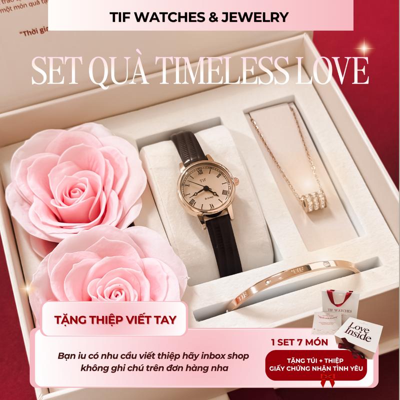 QUÀ TẶNG GIÁNG SINH Bộ Trang Sức Đính Đá Cao Cấp Tif Watches TIMELESS LOVE - 7 Món Quà Tặng Tình Yêu Vĩnh Cửu Cho Phụ Nữ Sang Trọng - Đồng Hồ Vòng Tay Phụ Kiện Thời Trang