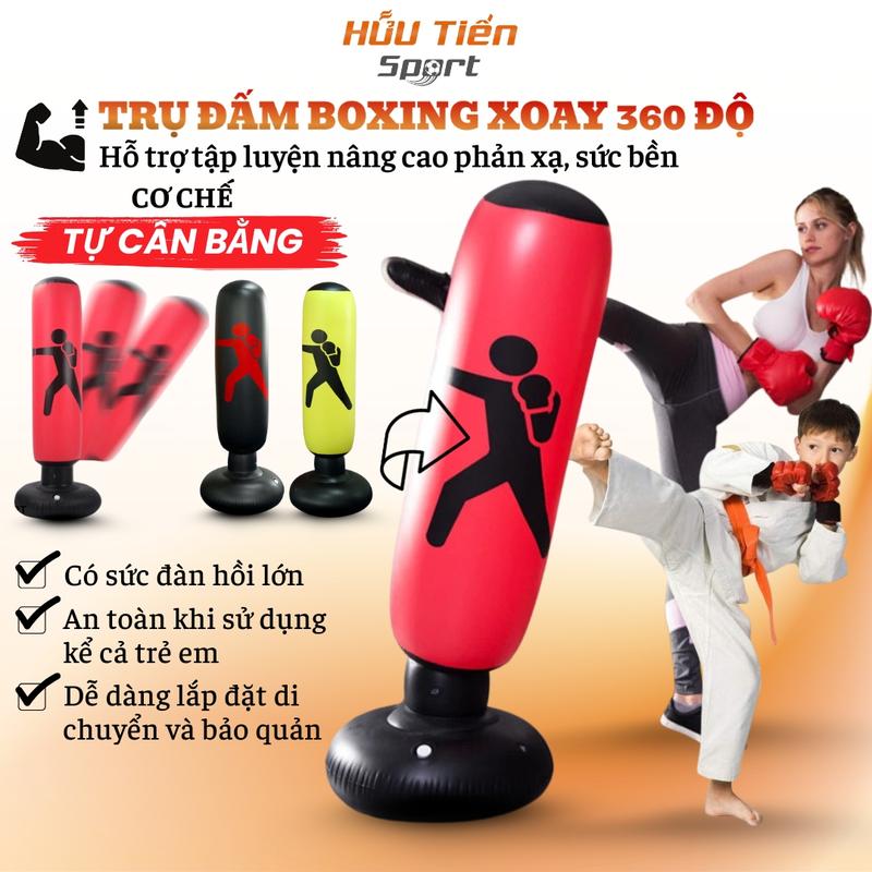 Bao Cát Đấm Bốc, Trụ Đấm Võ Thuật Luyện Phản Xạ, Tập Boxing, Bơm Hơi Cao Cấp Xoay 360 độ, Tự Động Cân Bằng
