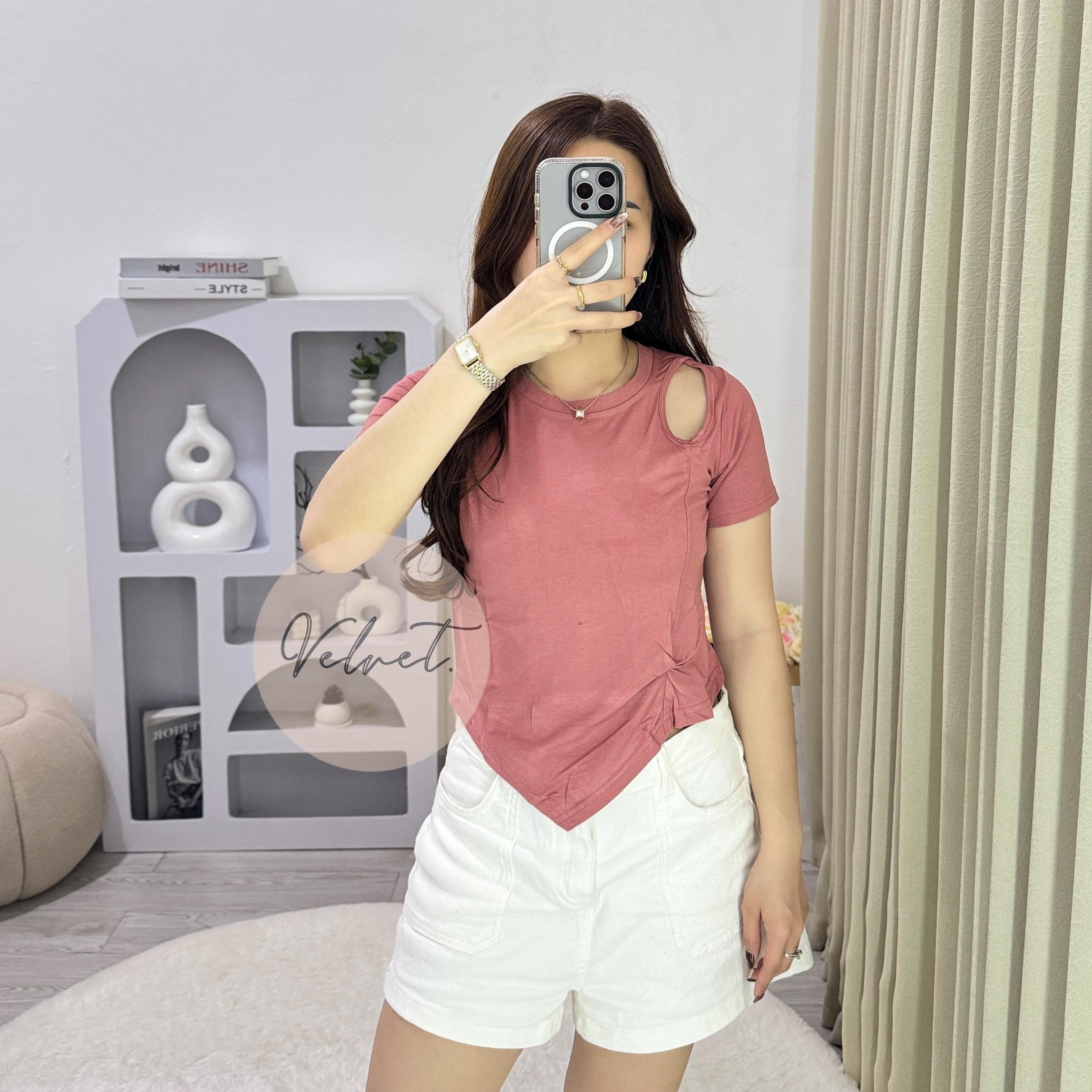 Kaos Polos Asimetris Samping / Atasan Wanita Kerut Samping Lancip 075