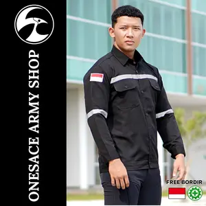 Kemeja Safety Wearpack Lengan Panjang / Kemeja Kerja Proyek Free Bordir Bendera  Dan Safety Seragam Baju Tambang Casual Atasan Baju Abu Merah  Hitam Kombinasi Setelan Biru