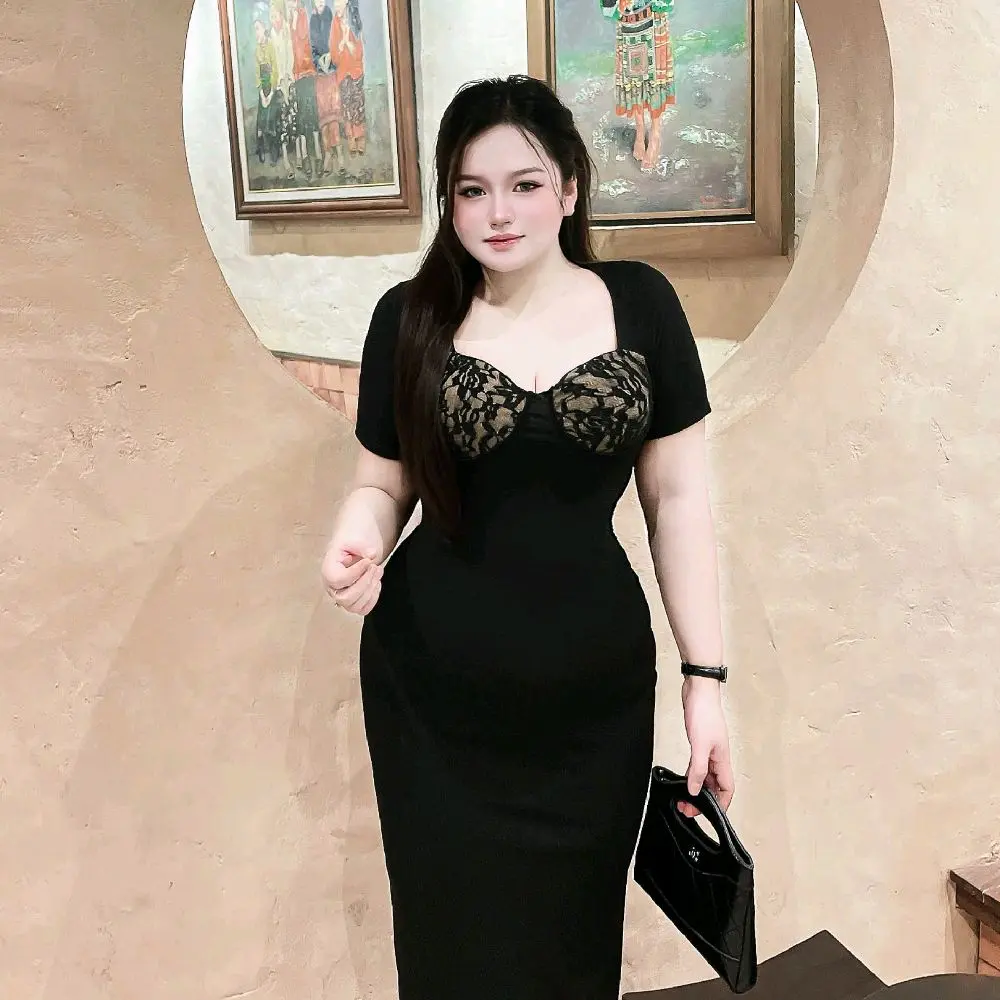 60kg-80kg Đầm bodi cúp ngực dáng dài có mút thanh lịch nữ tính