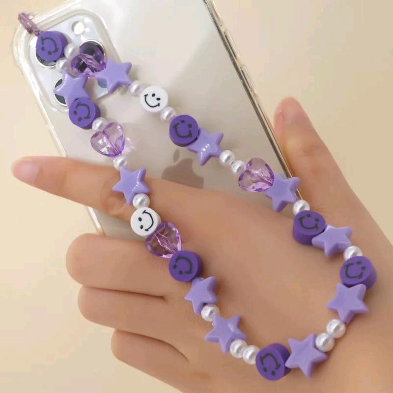 Gantungan HP manik smile | Tali hp Ala Korea 20cm dengan Lanyard 0
