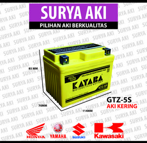 Aki Motor KAYABA GTZ5S Aki Kering BEAT VARIO REVO 110 SCOOPY SUPRA X 125 SPACY BLADE NEW MEGA PRO VERZA CRF GENIO - Free Bubble Wrap Dus