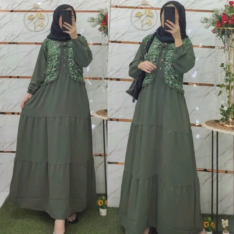 Gamis Crinkle Vest Rompi Motif Bunga (kode H) 1